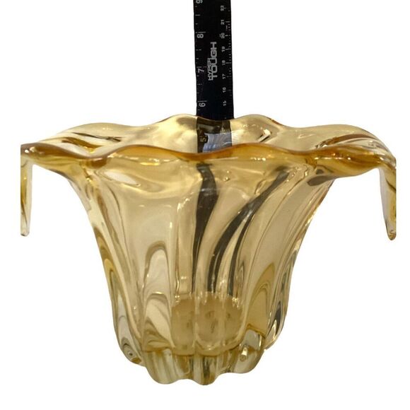 Vintage Teleflora Amber Clear Art Glass Vase Ribbed Drip Waterfall Tulip - Picture 4 of 7